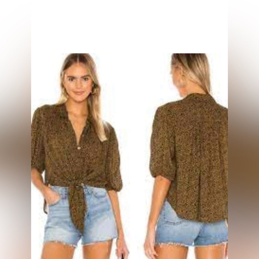Free People Brown Tie-Front Blouse